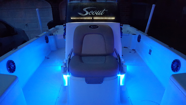 Wired Installations installed a complete audio system with 6 speakers, 1 sub, amp, and marine bluetooth tuner within a Scout CC boat. All speakers custom cut into fiberglass and sub was custom installed behind front seat. Also installed neon lighting throughout.<br>

Brands: Infinity, Kicker, JBL, Monster Cable