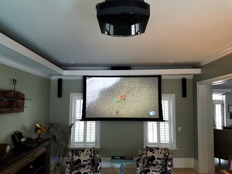 Wired Installations installed new Sony projector with Dragonfly 120 inch screen and wired new Episode LCR speakers to Yamaha receiver for 5.1 surround sound. Programmed Harmony Elite RF remote to operate system.<br>

Brands: Sony, Episode, Yamaha, Logitech, Dragonfly